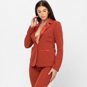 Miss Avenue Rust Two Piece Blazer Pants Set Tailored Suit Size S